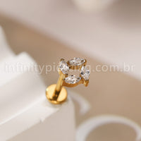 Piercing Labret Titânio 4 Pedras Zircônia Cravejada