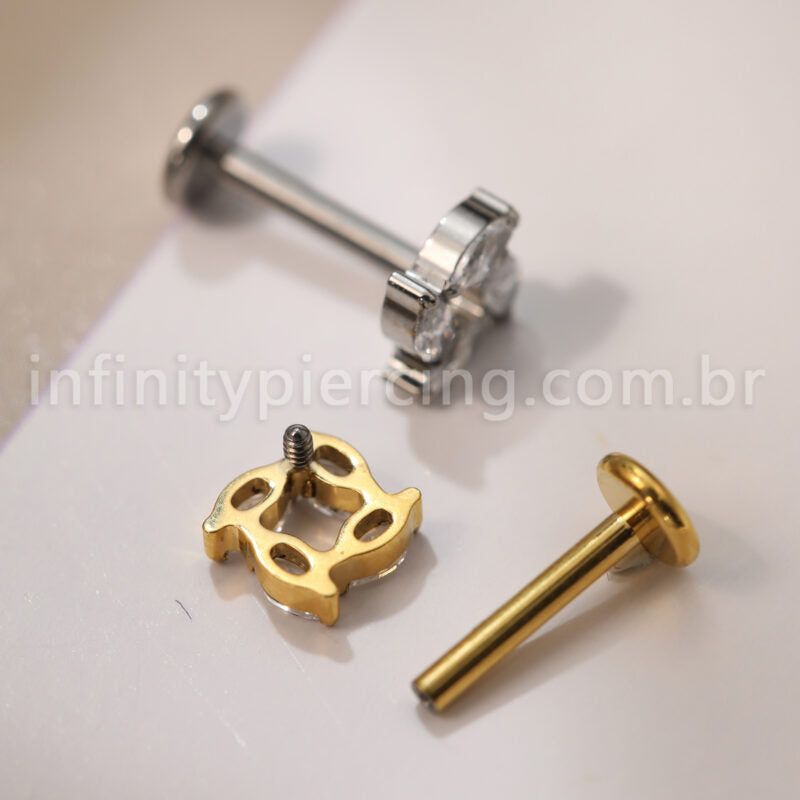 Piercing Labret Titânio 4 Pedras Zircônia Cravejada