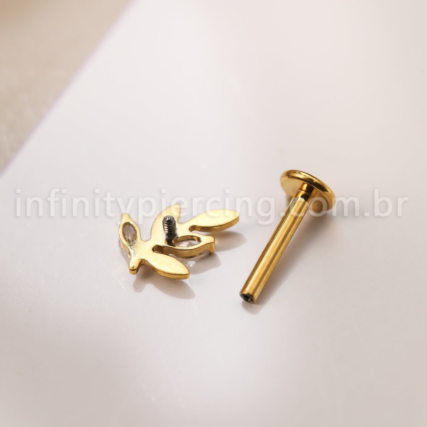 Piercing Labret Titânio Galho Zircônia Cravejada