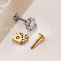 Piercing Labret Titânio 4 Pedras Zircônia Cravejada