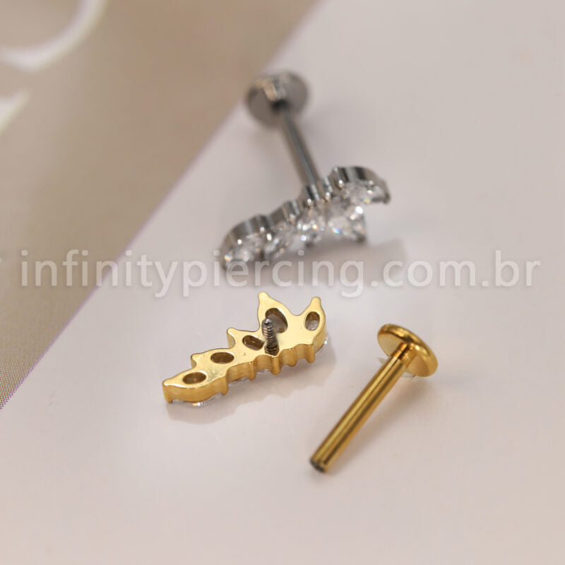 Piercing Labret Titânio 5 Pedras Zircônia