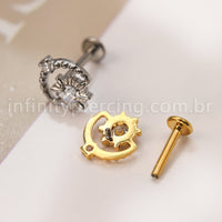 Piercing Labret Titânio Sol Detalhes Com Zircônia Cravejada