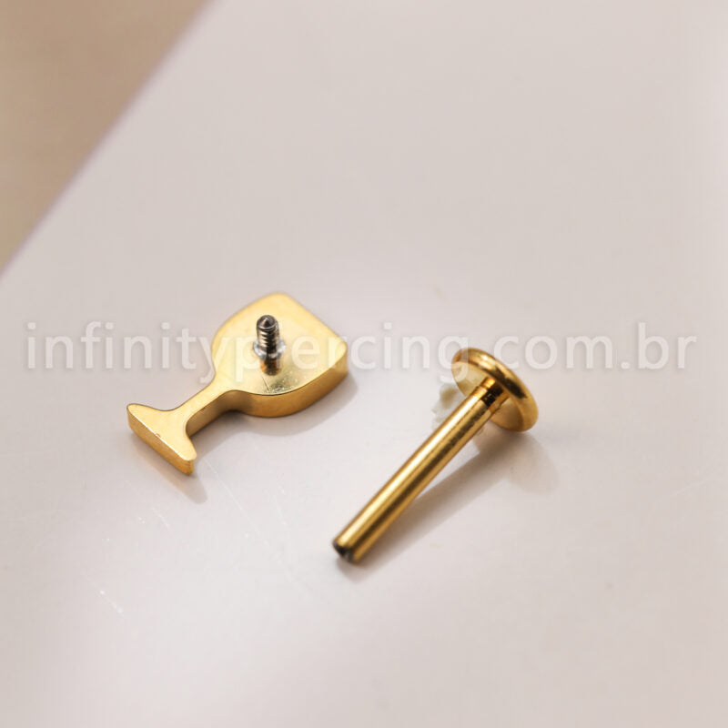 Piercing Labret Titânio Taça De Vinho Com Zircônia Cravejada