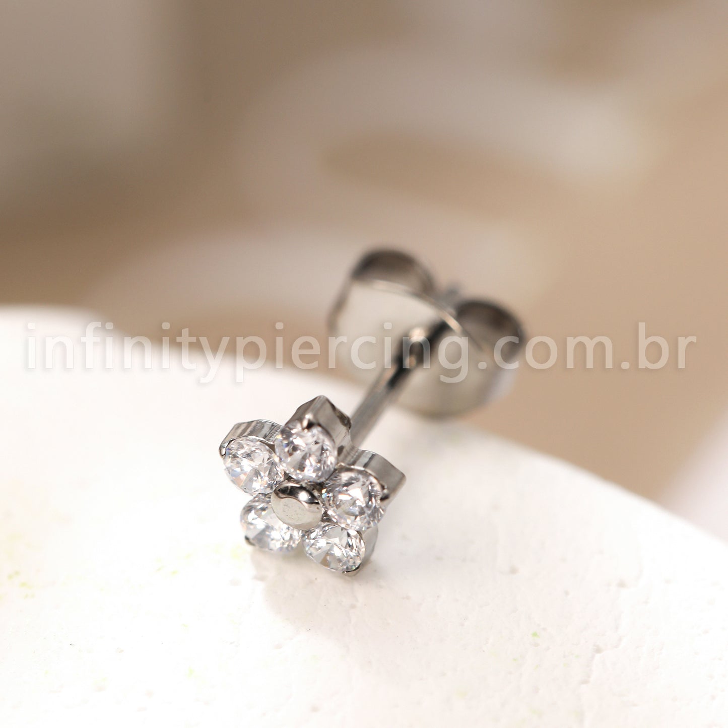 Brinco Titânio Flor Zircônia Cravejada