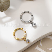 Piercing Argola Titânio Segmento Articulado Zircônia Cravejada Frontal Com Pingente