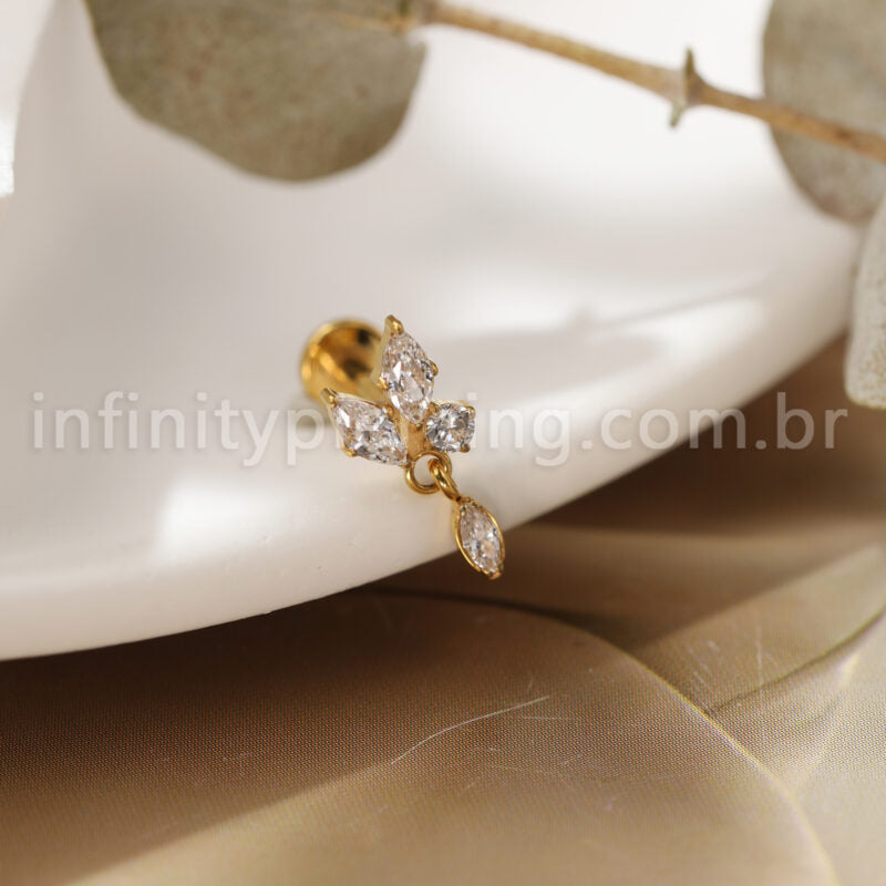 Piercing Labret Titânio 3 Pedras Zircónia Cravejada Com Pingente