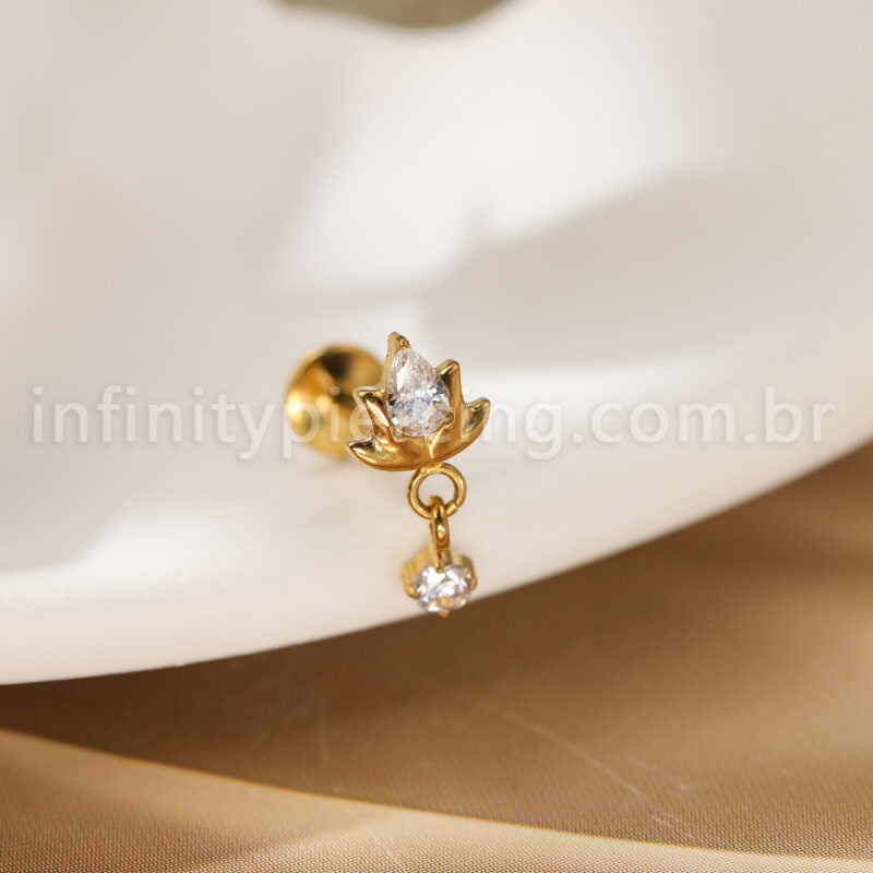 Piercing Labret Titânio Flor Zircónia Cravejada Com Pingente