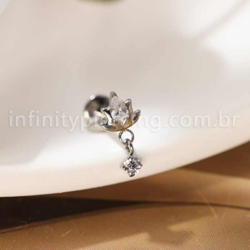 Piercing Labret Titânio Flor Zircónia Cravejada Com Pingente