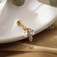 Piercing Labret Titânio Com 3 Pingentes Zircônia