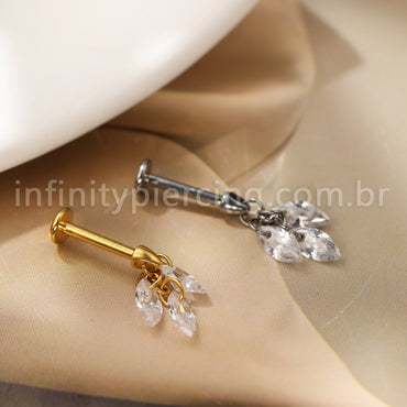 Piercing Labret Titânio Com 3 Pingentes Zircônia