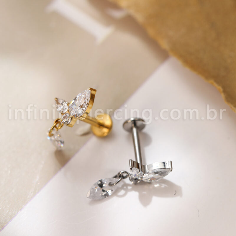 Piercing Labret Titânio Zircónia Cravejada Com Pingente