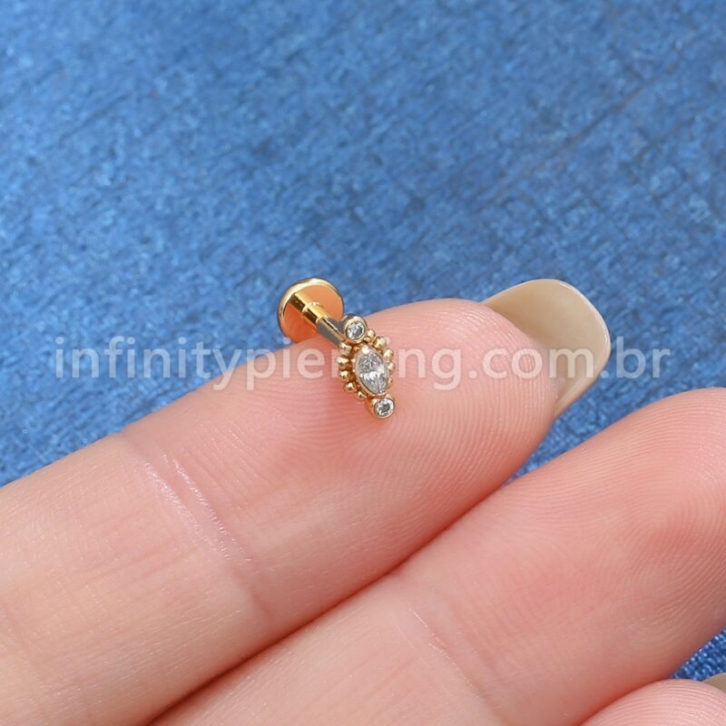 Piercing Labret Aço Cirúrgico Indiano  Zircônia Cravada