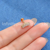 Piercing Labret Aço Cirúrgico 5 Pedras Zircônia Cravejada