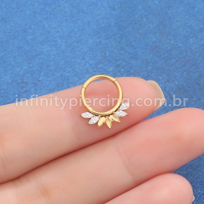 Piercing Argola Aço Cirúrgico Segmento Articulado 4 Pedras Zircônia Cravejada