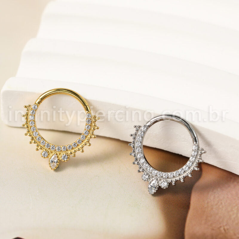 Piercing Argola Titânio Segmento Articulado Indiano Com Zircônia Cravejada