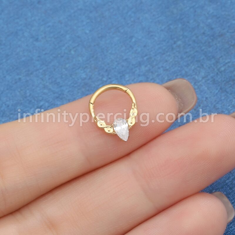 Piercing Argola Titânio Segmento Articulado Detalhada Zircônia Gota