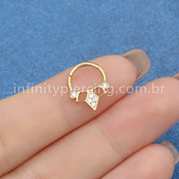 Piercing Argola Aço Cirúrgico Segmento Articulado Detalhada Vazada Zircônia Cravejada