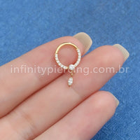 Piercing Argola Aço Cirúrgico Zircônia Cravejada Com Pingente