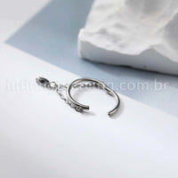 Piercing Argola Titânio Corrente Com Pingente Oval