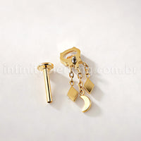 Piercing Labret Titânio Zircônia Oval Com Correntes