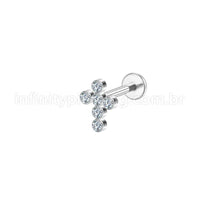 Piercing Labret Aço Cirúrgico Cruz Zircônia Cravada