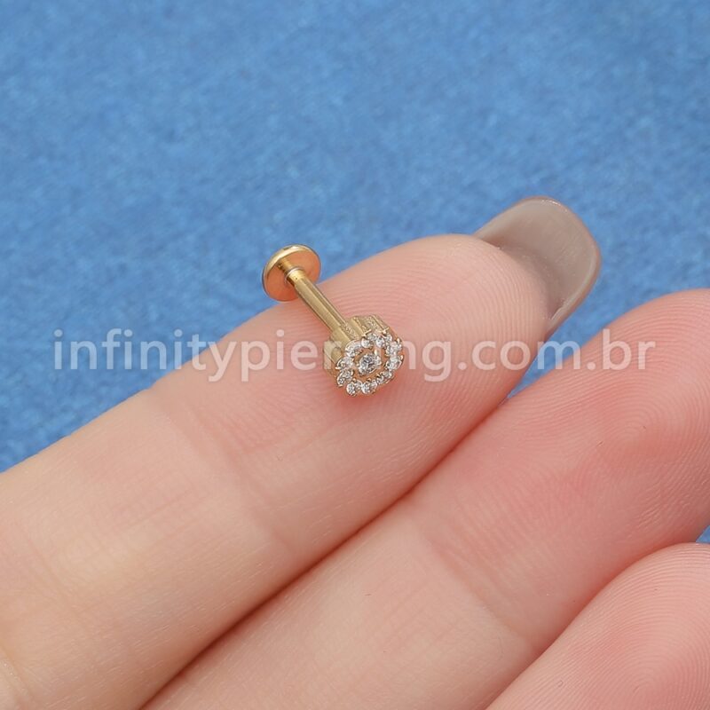 Piercing Labret Aço Cirúrgico Flor Zircônia