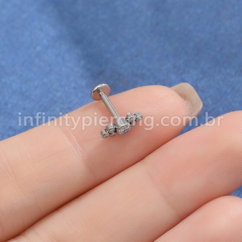 Piercing Labret Aço Cirúrgico 7 Zircônias