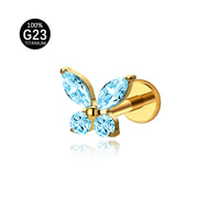 Piercing Labret Titânio Borboleta Zircônia Cravejada