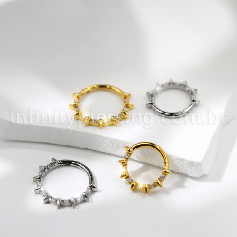 Piercing Argola Titânio Detalhe Zircônia e Spike