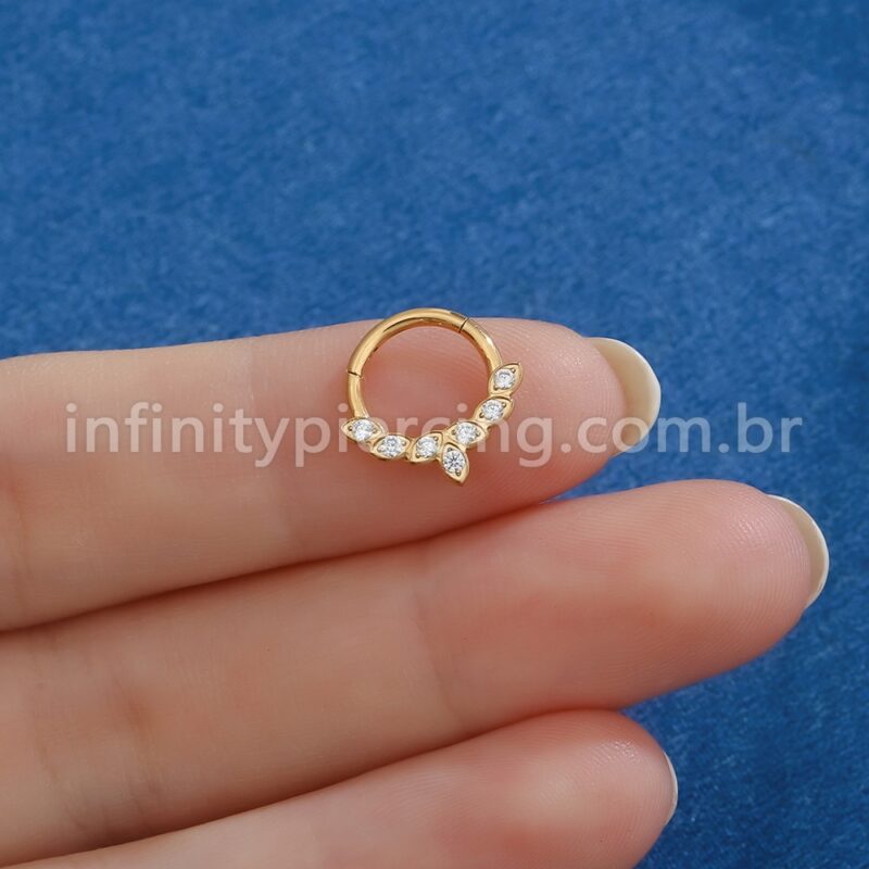 Piercing Argola Titânio Segemento Articulado Detalhes Zircônia
