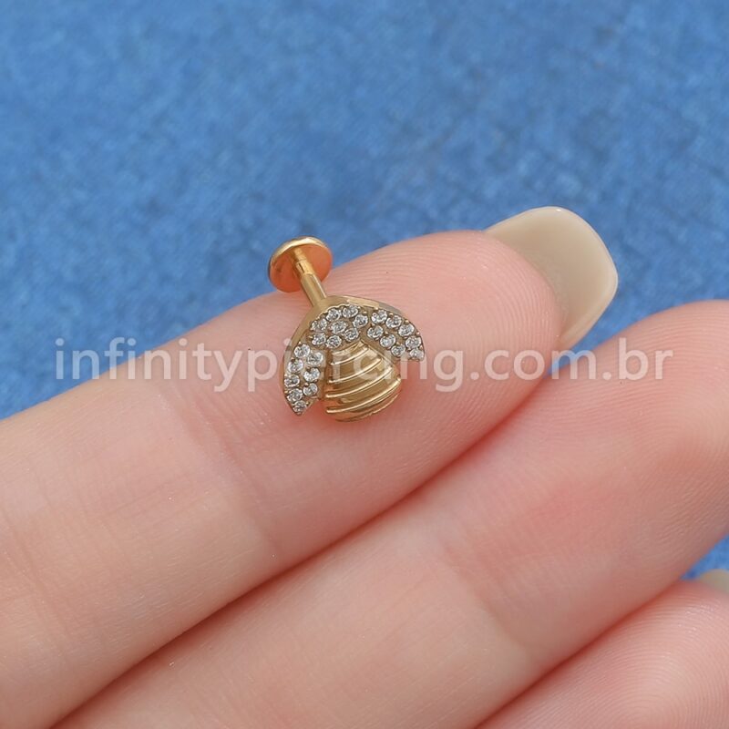 Piercing Labret Aço Cirúrgico Abelha Zircônia Cravejada