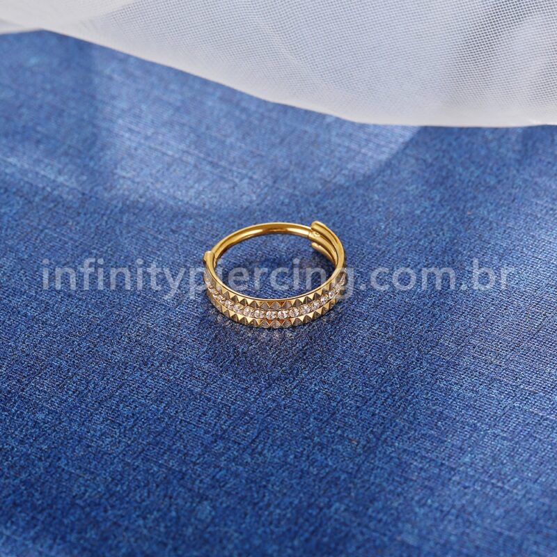 Piercing Argola Titânio Segmento Articulado Detalhes/Zircônia Cravejada