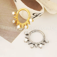 Piercing Argola Titânio Segmento Articulado Zircônia Cravejada Com Spike
