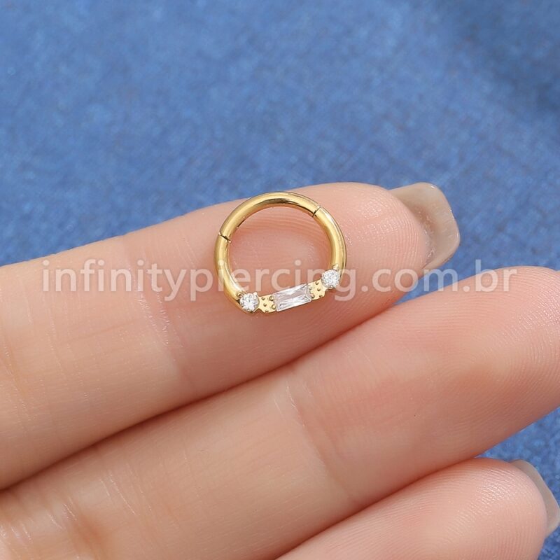 Piercing Argola Titânio Detalhes Zircônia Cravejada