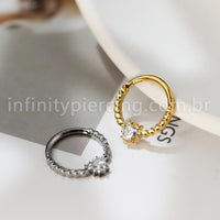 Piercing Argola Titânio Detalhada Com Zircônia Cravejada