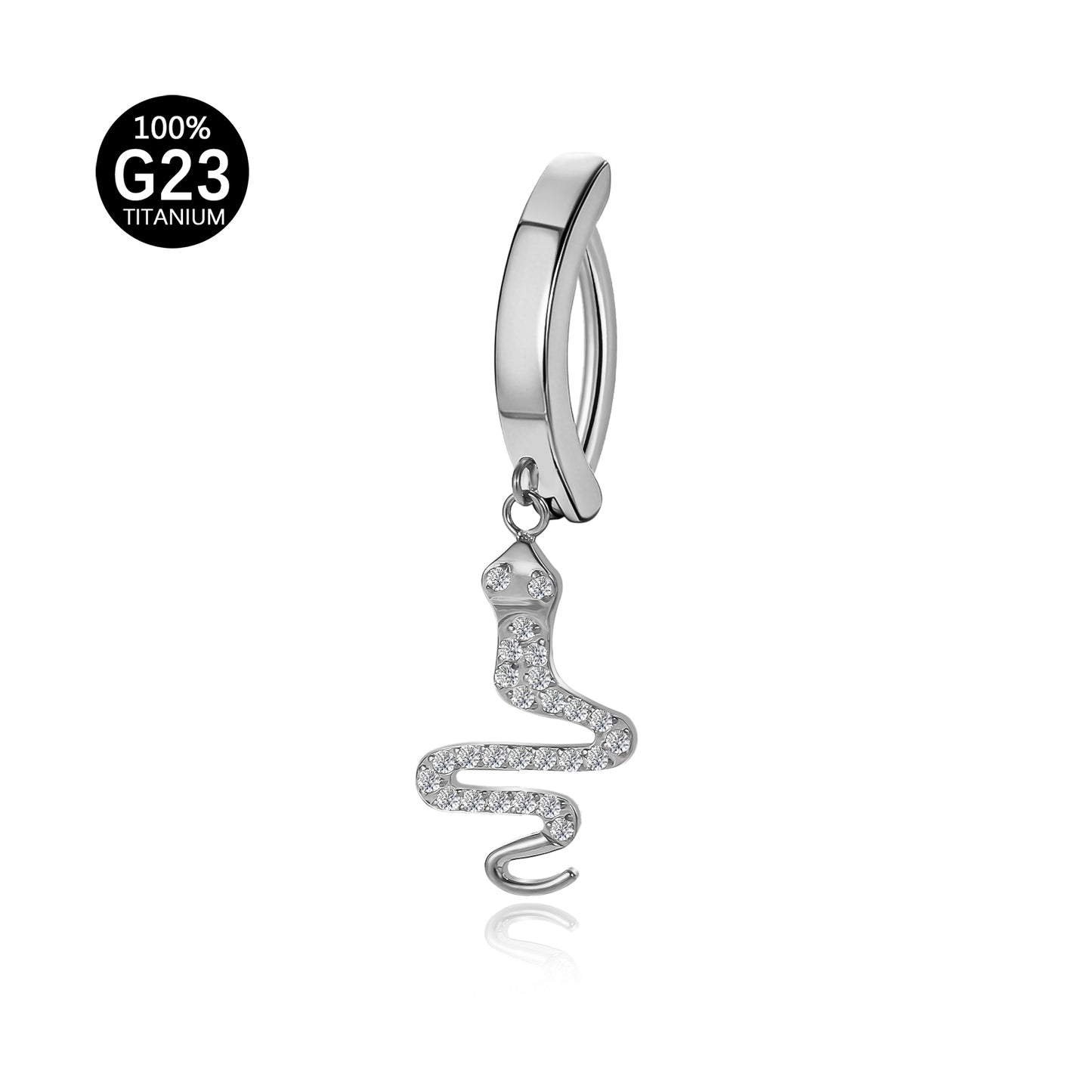 Piercing Umbigo Luxuoso em Titânio G23 Dourado com Pingente de Cobra e Zircônias
