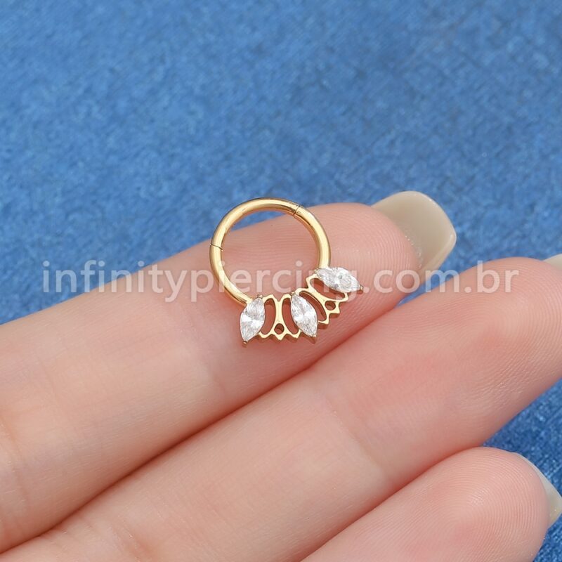 Piercing Argola Aço Cirúrgico 3 Pedras Zircônia Cravejada