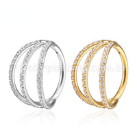 Piercing Argola Segmento Articulado Aço Cirurgico Zircôrnia 3 Fileiras Vazadas