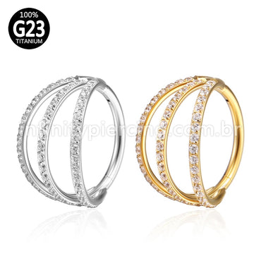 Piercing Argola 3 Fileiras Segmento Articulado Titânio Zircônia Cravejada