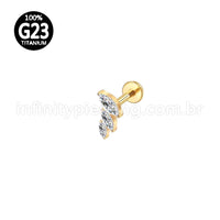 Piercing Labret Titânio Trio Zircônias Oval Cravejadas