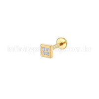 Piercing Labret Aço Cirúrgico Quadrado 4 Zircônias