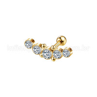 Piercing Minibarbell Aço Cirúrgico 5 Pedras Strass