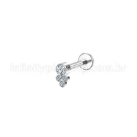 Piercing Labret Aço Cirúrgico 4 Zircônias