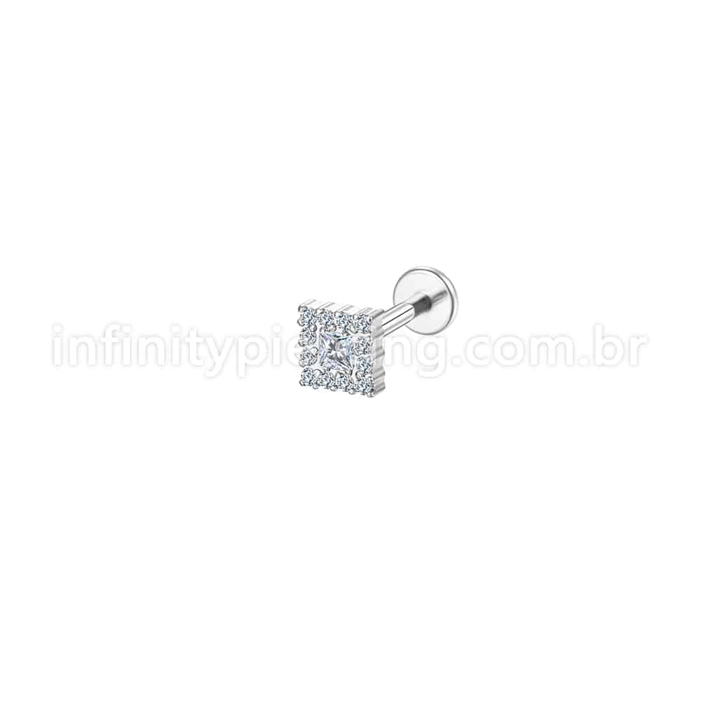 Piercing Labret Aço Cirúrgico Quadrado Zircônia