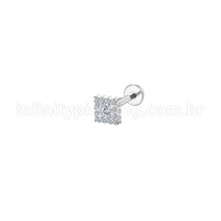 Piercing Labret Aço Cirúrgico Quadrado Zircônia