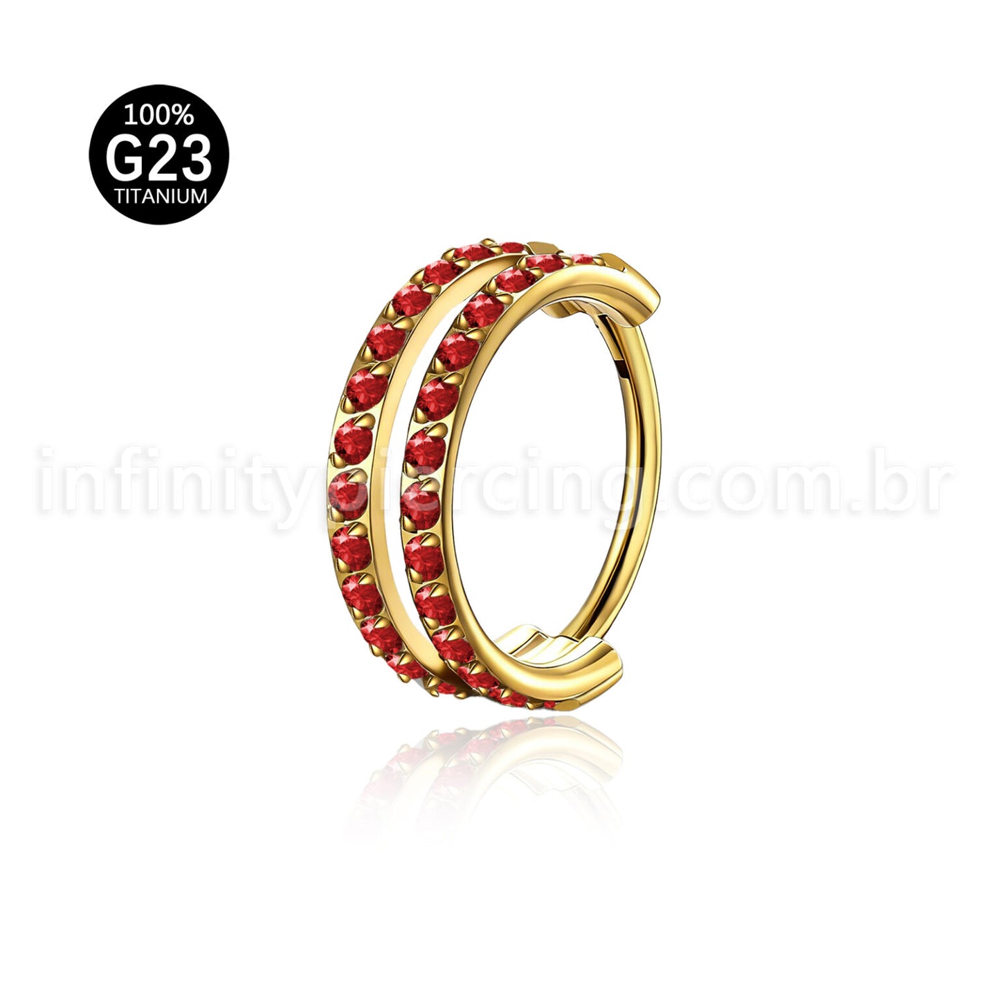 Piercing Argola Segmento Articulado Titânio 2 Fileiras Vazadas Zircônia Cravejada