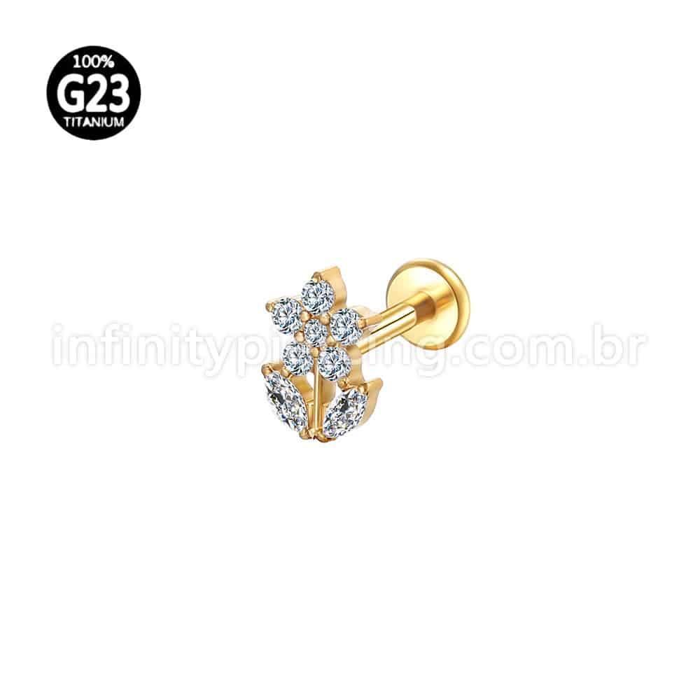 Piercing Labret Titânio Flor Zircônia Cravejada