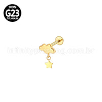 Piercing Labret Titânio Nuvem Com Pingente Estrela