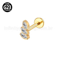 Piercing Labret Titânio 3 Pedras Zircônia Cravejada