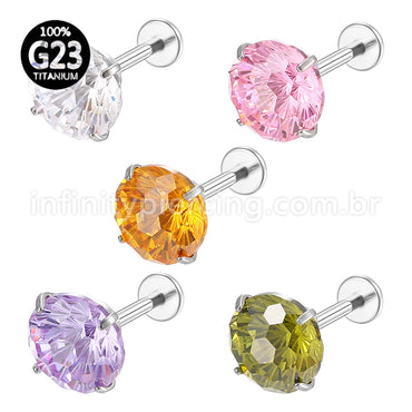 Piercing Labret Titânio Ponto De Luz Zircônia Colorida